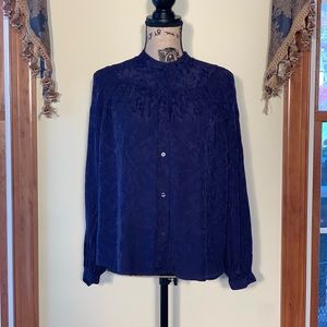 Lucky L Ladies Top. Dark Blue Floral